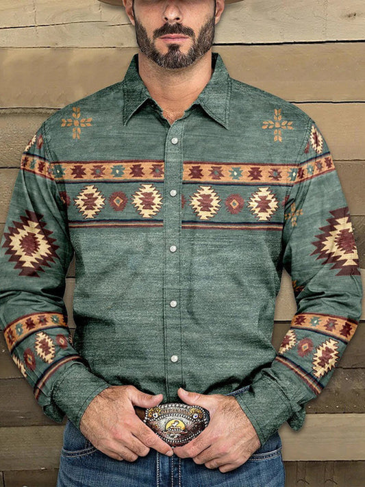 Geometric Print Long Sleeve Shirt Sage