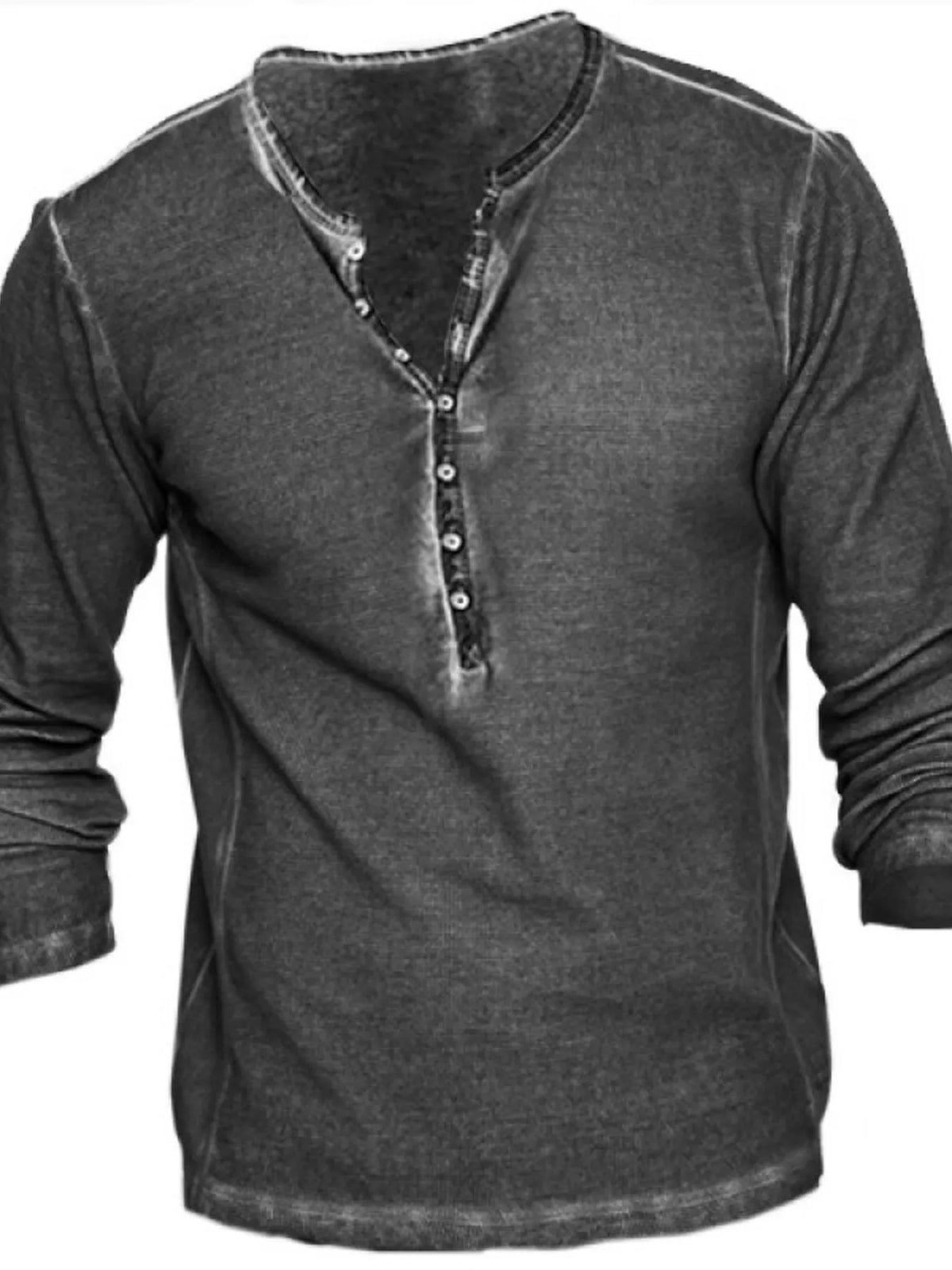 Men's Full Size Retro Long Sleeve Henley T-Shirt Plus Size Dark Gray