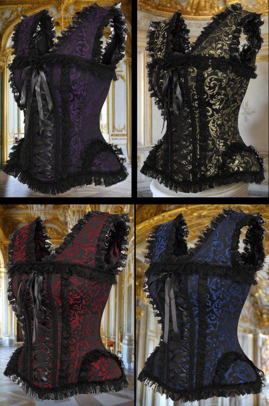 Top Drawer Swirl Brocade and Lace Steel Boned Corset by Daisy Corsets in 4 Color Choices in Size S, M, L, XL, 2X, 3X, 4X, 5X, or 6X