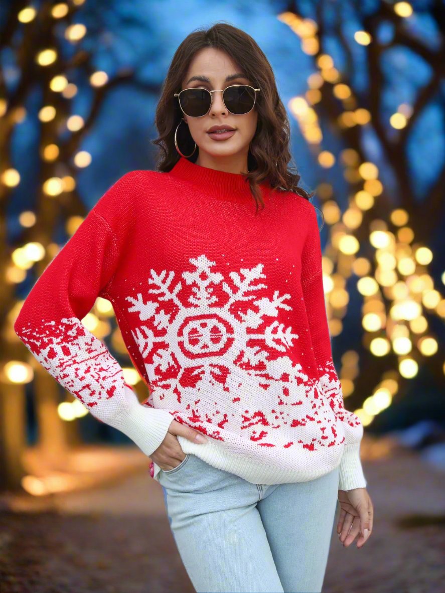 Snowflake Pattern Sweater Red