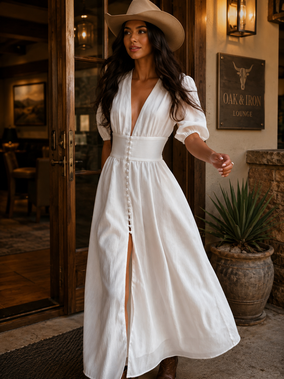 Slit Puff Sleeve Maxi Dress