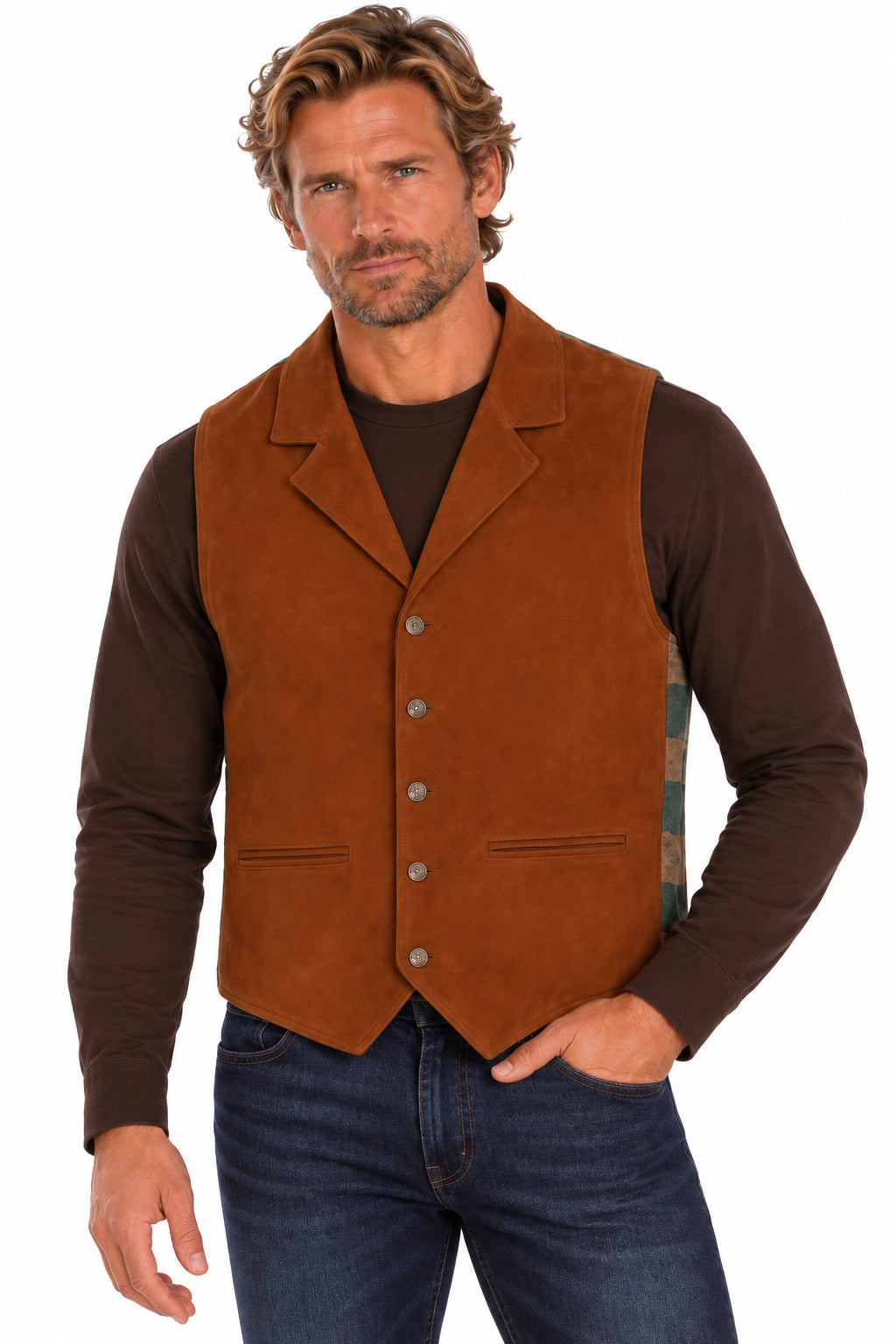 Suede Vest with Knit Back