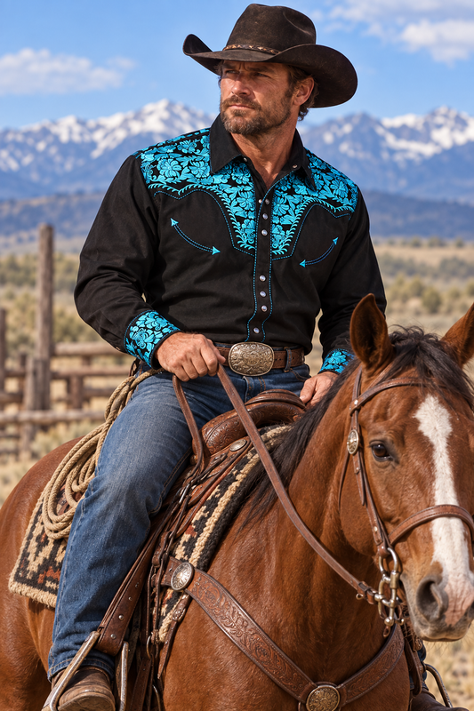 Turquoise Floral Tooled Western Shirt
