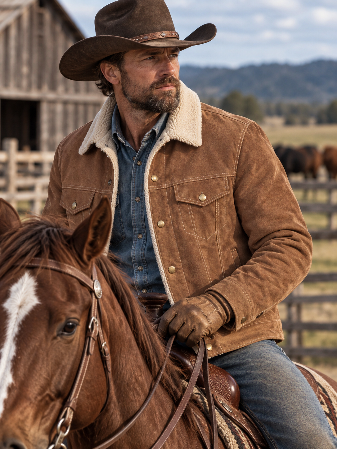 Wyoming Cowboy Boar Suede Jacket