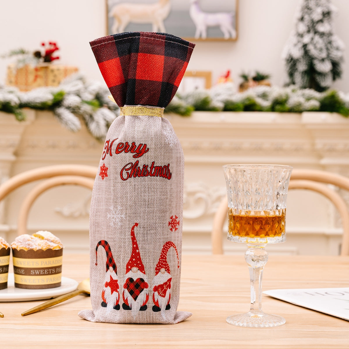 2 Piece Christmas Plaid Wine Bottle Covers