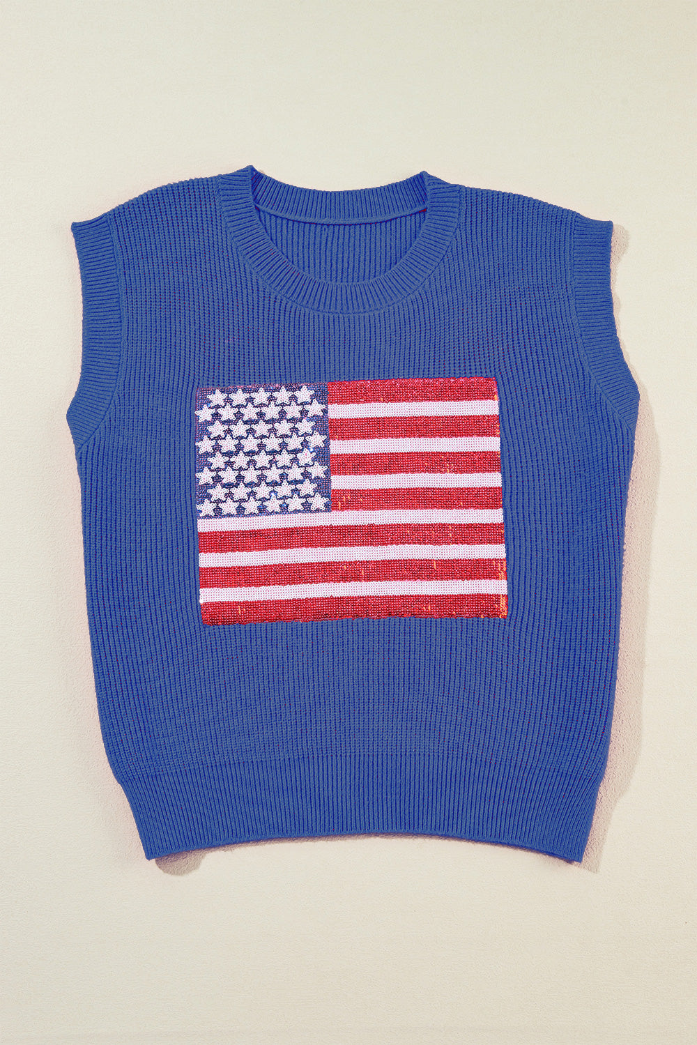 Sequin US Flag Round Neck Sweater Vest Navy