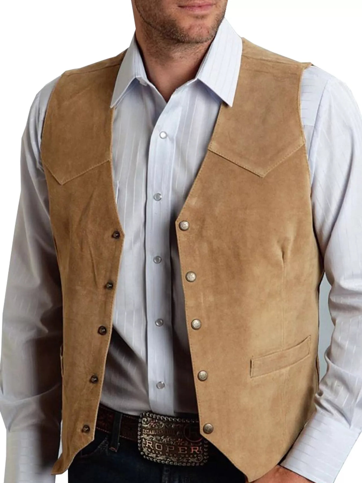 Men's Full Size Snap Down Vest Plus Size Brown