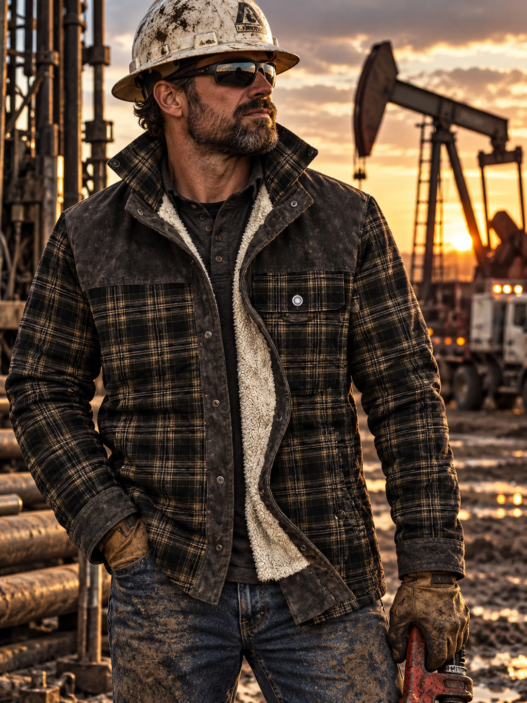 Plaid Fleece Lined Snap Down Jacket