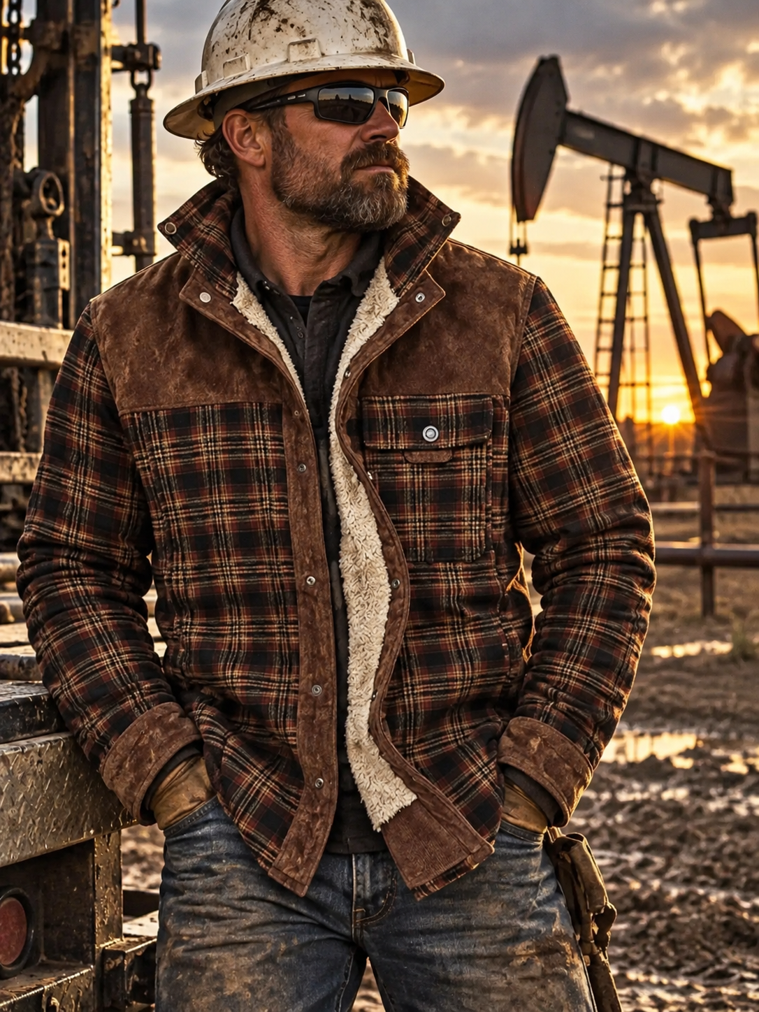 Plaid Fleece Lined Snap Down Jacket