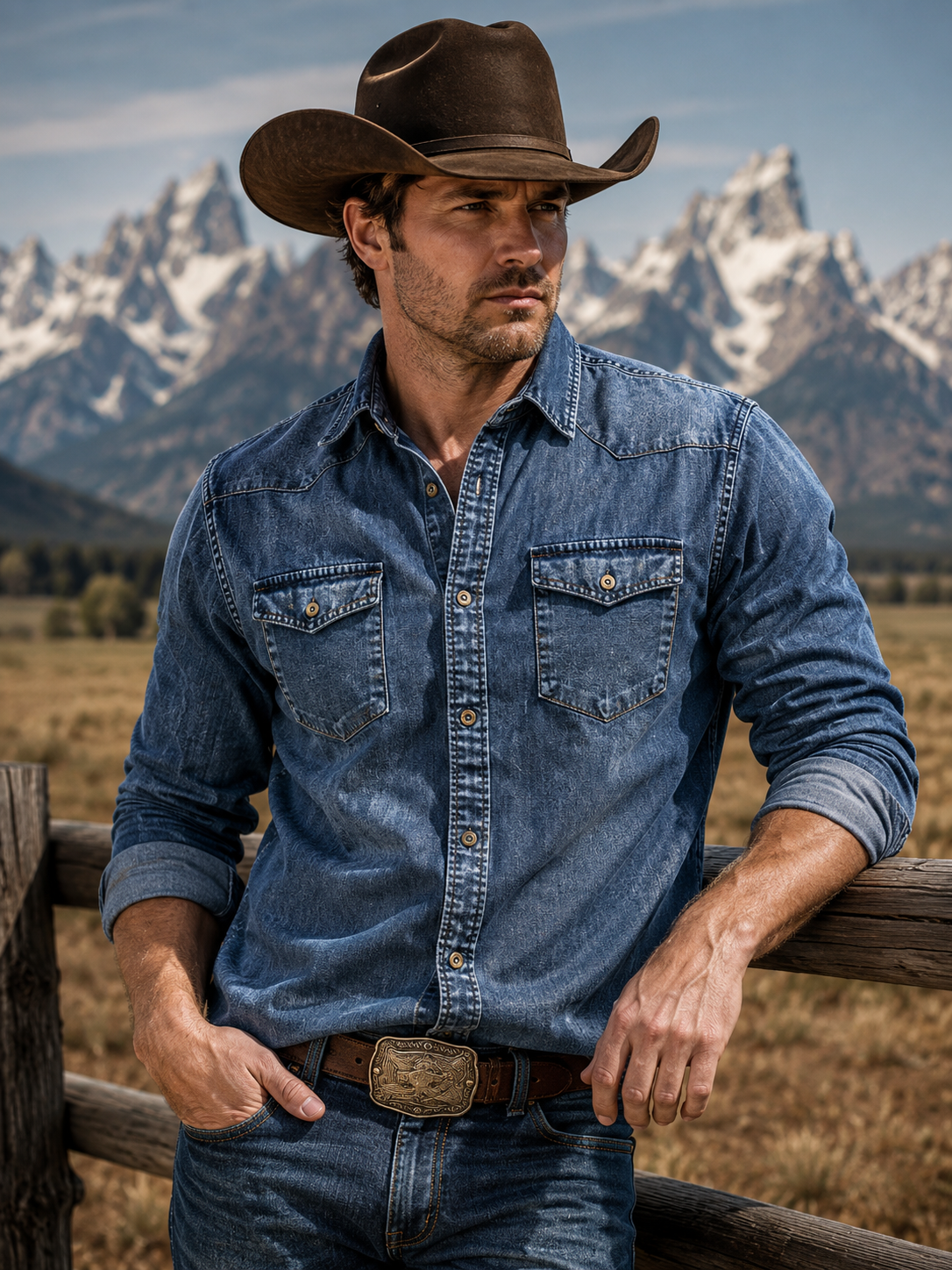Button Up Long Sleeve Denim Shirt