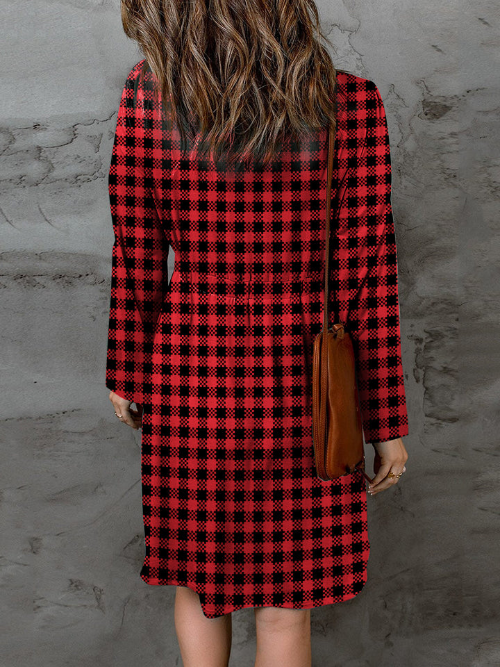 Plaid Round Neck Long Sleeve Magic Dress