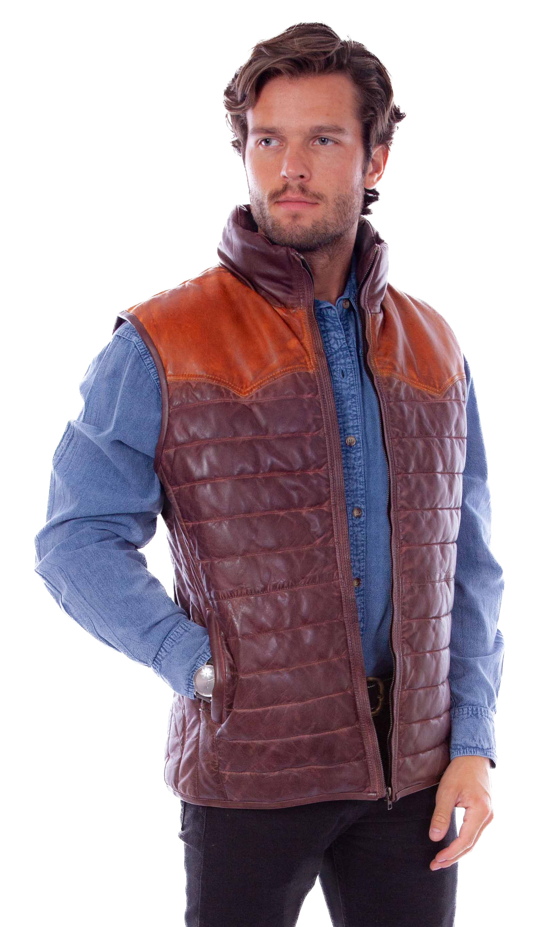 Soft Leather Brown Puffer Vest by Scully in Size S, M, L, XL, or XXL