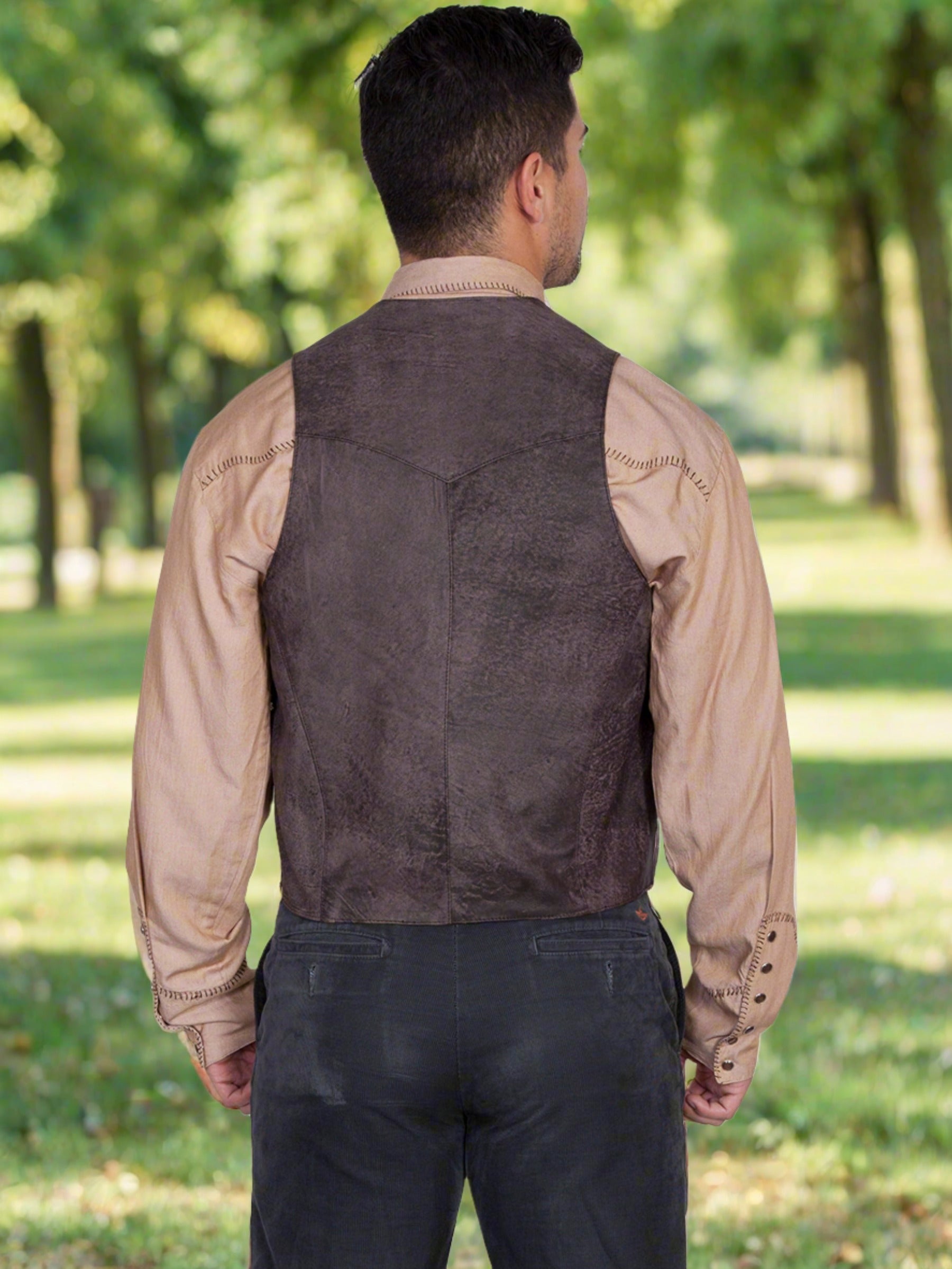 Whipstitch Brown Buffalo Leather Vest by Scully in Size S, M, L, XL, or 2X