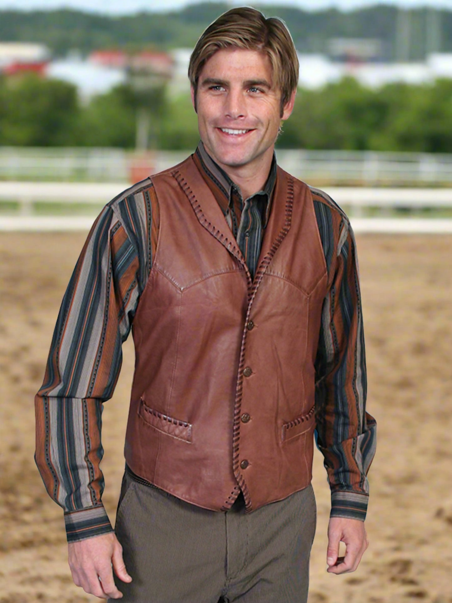 Whipstitch Ranch Tan Leather Vest by Scully in Size S, M, L, XL, or 2X