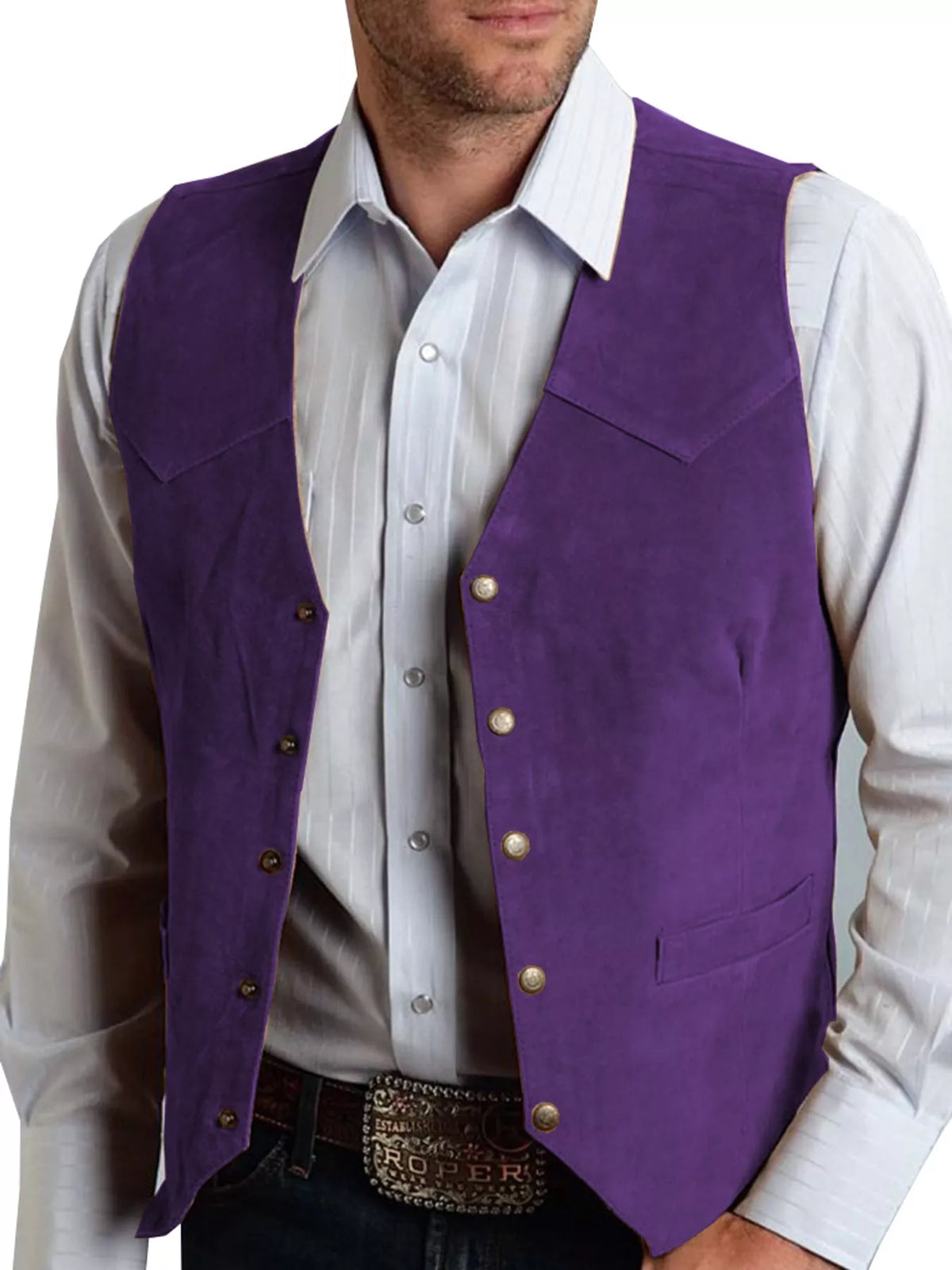 Men's Full Size Snap Down Vest Plus Size Purple