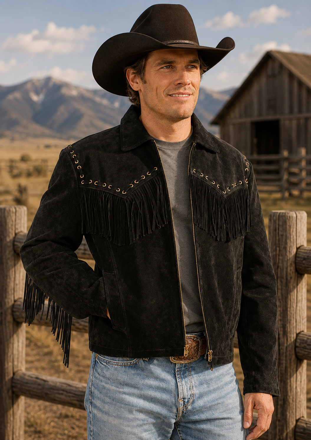 Boar Suede Fringe Jacket for Men