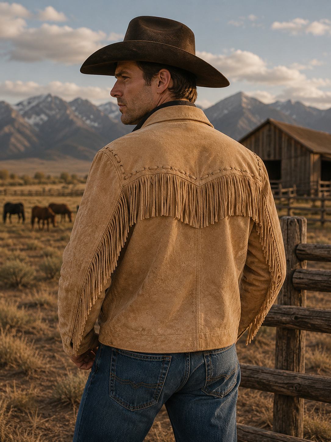 Boar Suede Fringe Jacket for Men