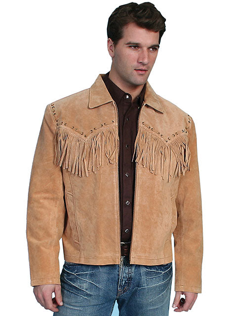 Boar Suede Fringe Jacket for Men by Scully in Color Bourbon in Size S, M, L, XL, 2XL, 3XL, 4XL