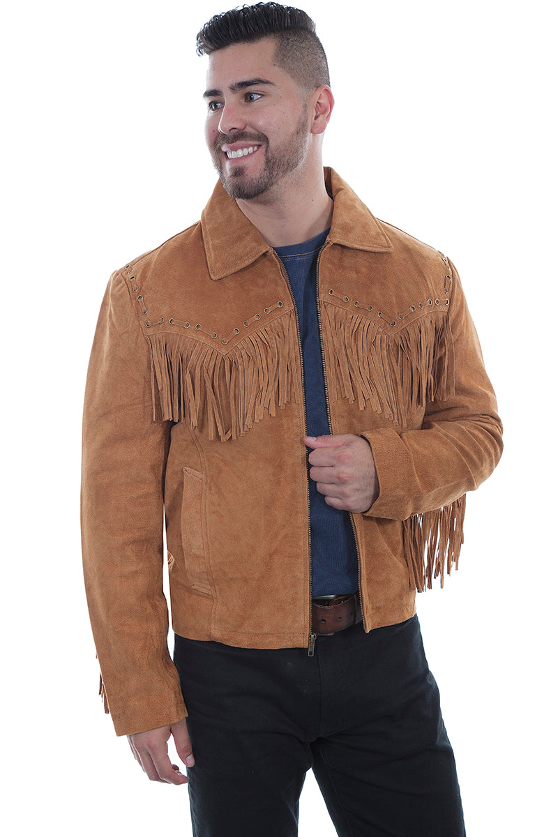 Boar Suede Fringe Jacket for Men by Scully in Color Bourbon in Size S, M, L, XL, 2XL, 3XL, 4XL