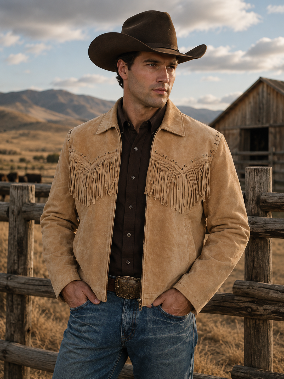 Boar Suede Fringe Jacket for Men