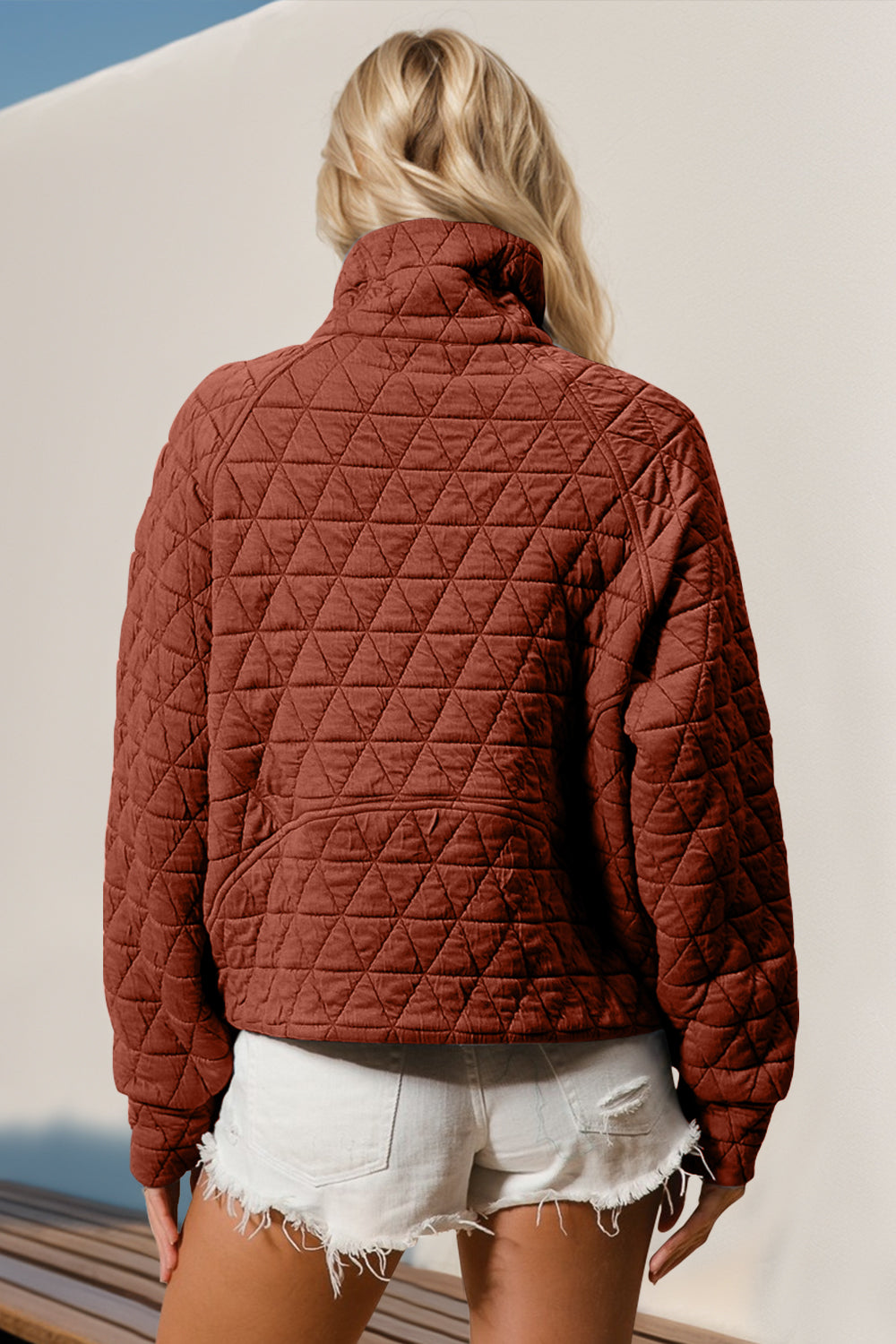 Half Zip Quilted Sweatshirt with Pockets