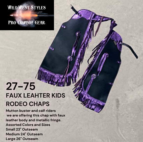 Faux Leather Kids Chaps by Saddle Barn in 7 Color Choices in Size S, M, L