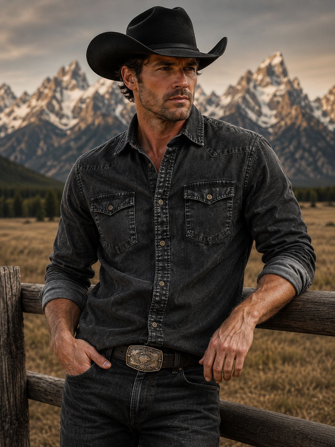 Button Up Long Sleeve Denim Shirt