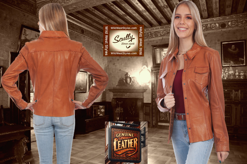 Scully Cognac Lamb Leather Ladies Jacket in Size XS, S, M, L, XL, XXL