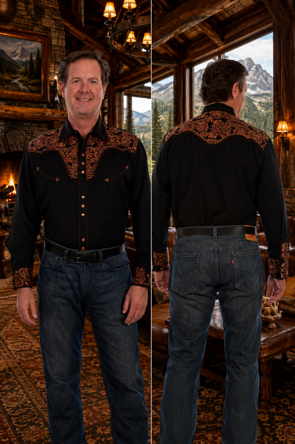 Copper Floral Tooled Men's Western Shirt