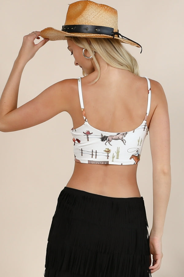 Western Rodeo Print Crop V Neck Tank Top by Nylon Apparel in Size S, M, or L