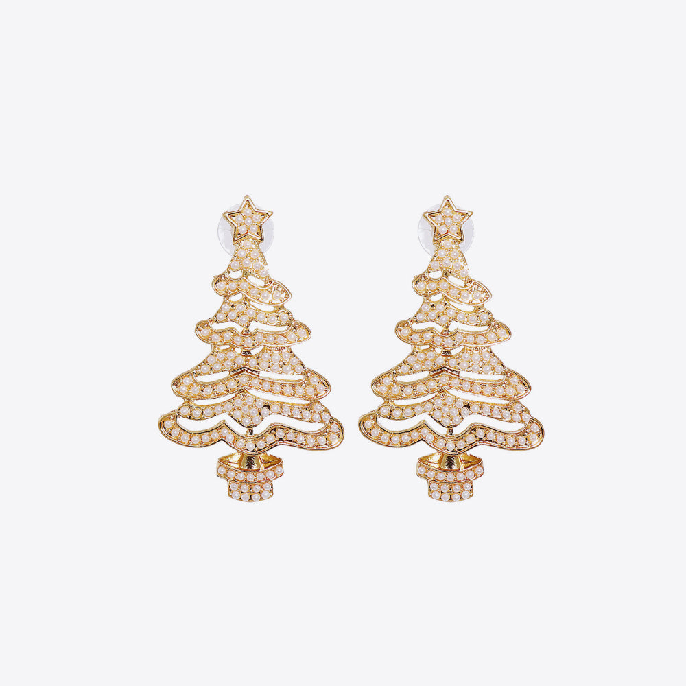 Rhinestone Alloy Christmas Tree Earrings Ivory One Size