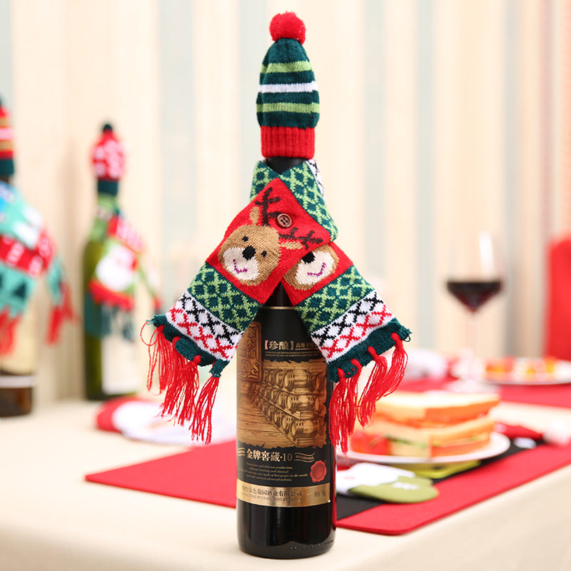 Christmas Hat and Scarf Wine Bottle Decoration Style B One Size