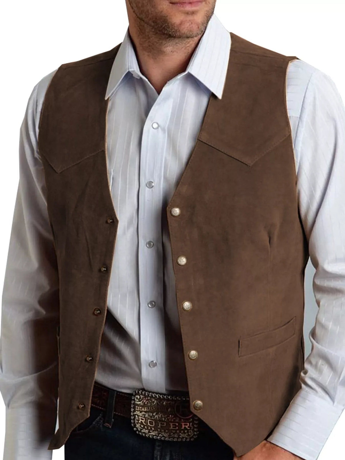 Men's Full Size Snap Down Vest Plus Size Coffee