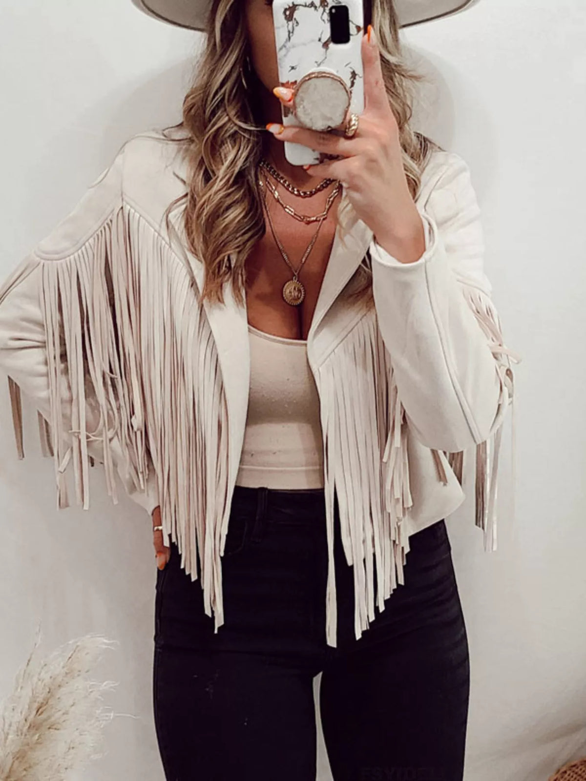 Fringe Open Front Cropped Jacket