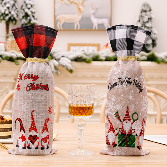 2 Piece Christmas Plaid Wine Bottle Covers Red Black One Size