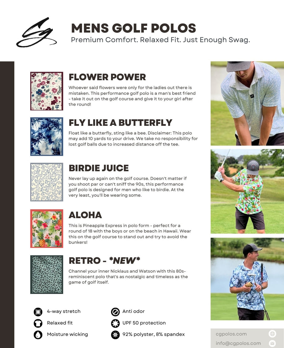 Birdie Juice Men's Premium Performance Golf Polo in Size S, M, L, XL, 2XL