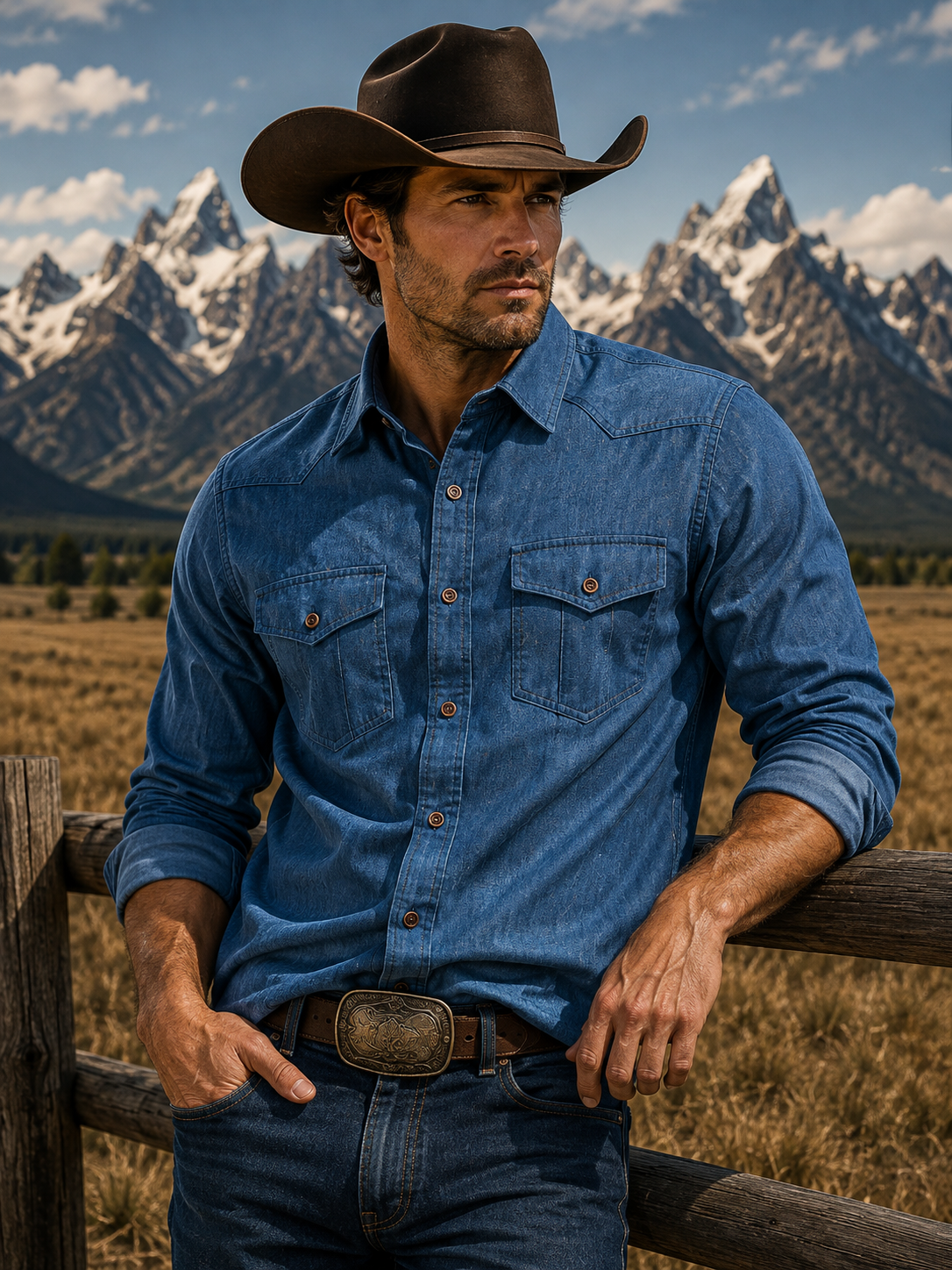 Casual Long Sleeve Denim Shirt with Pockets
