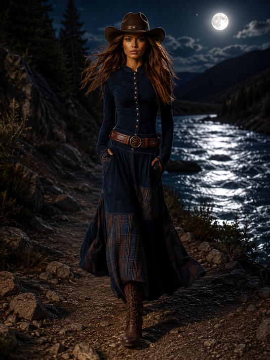 Button Front Plaid Patchwork Maxi Dress