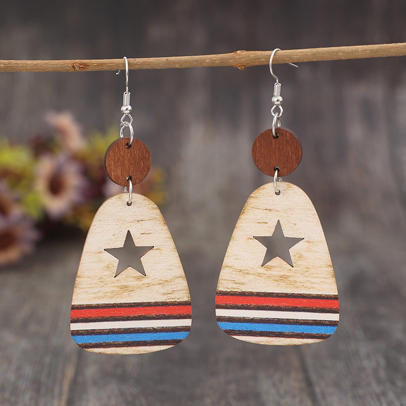 Cutout Star and Stripes Wooden Dangle Earrings