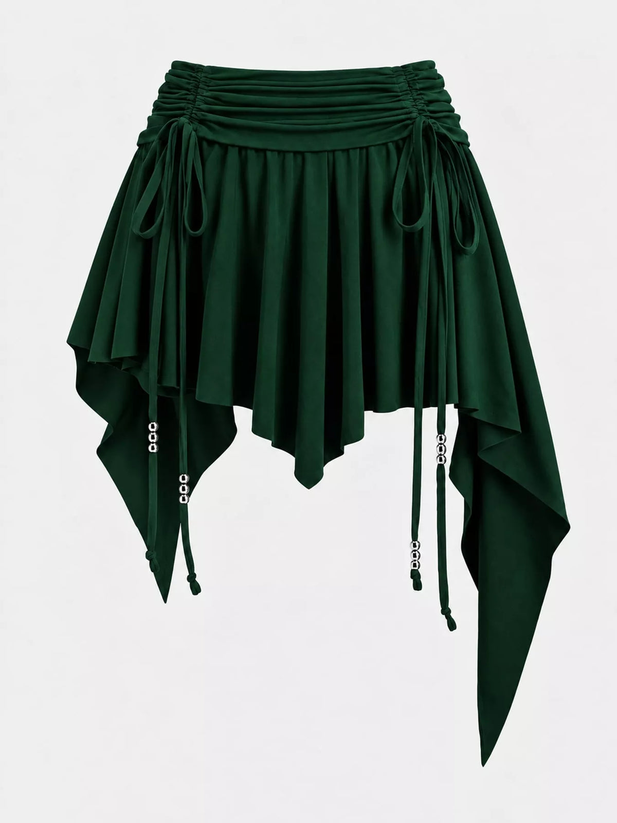 Ruched Asymmetrical Drawstring Mini Skirt
