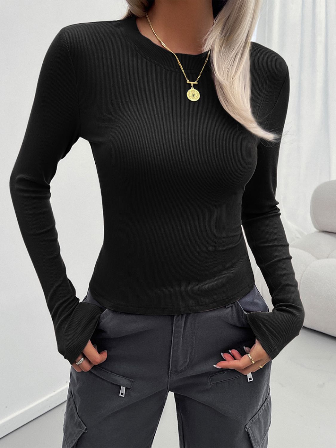 Round Neck Long Sleeve Tee Shirt