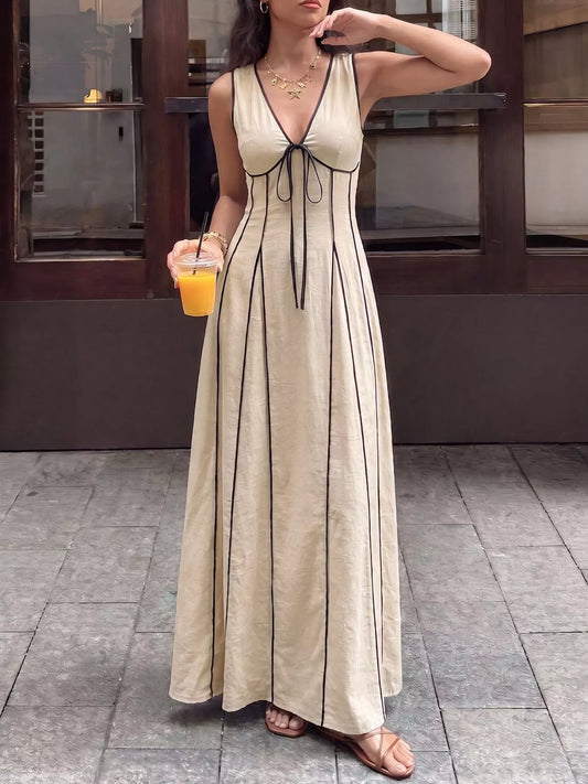 V-Neck Sleeveless Maxi Dress Tan