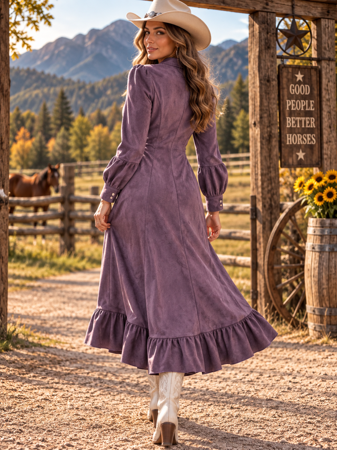 Purple Velvet Ruffle Slit Midi Dress