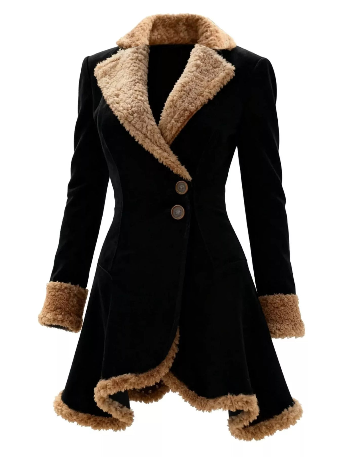 Vintage Suede Sherpa Trimmed Winter Coat Black