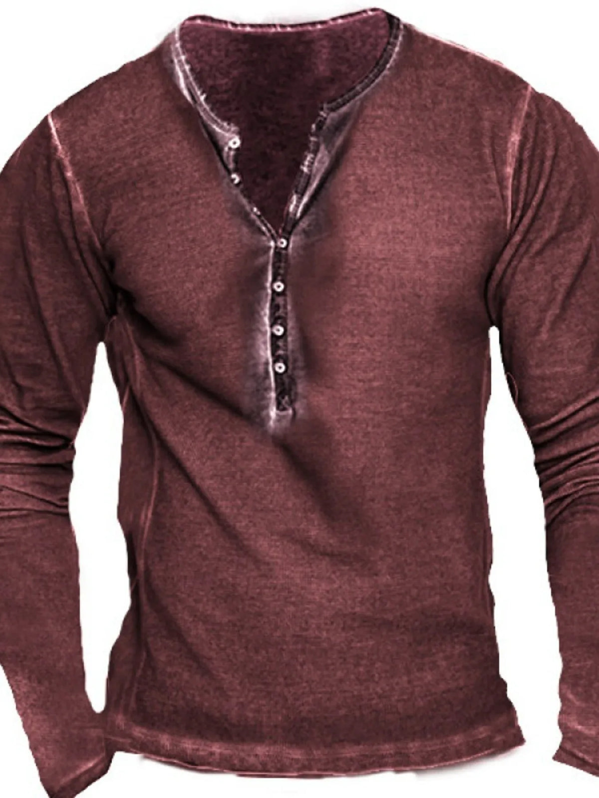 Men's Full Size Retro Long Sleeve Henley T-Shirt Plus Size Burgundy