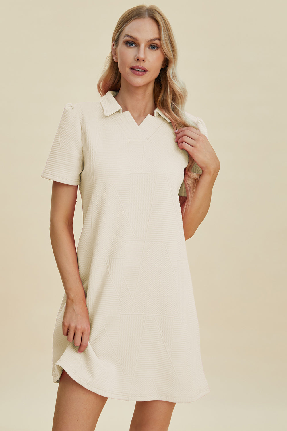 Double Take Textured Short Sleeve Dress in 5 Color Choices in Size S, M, L, XL, 2XL, 3XL