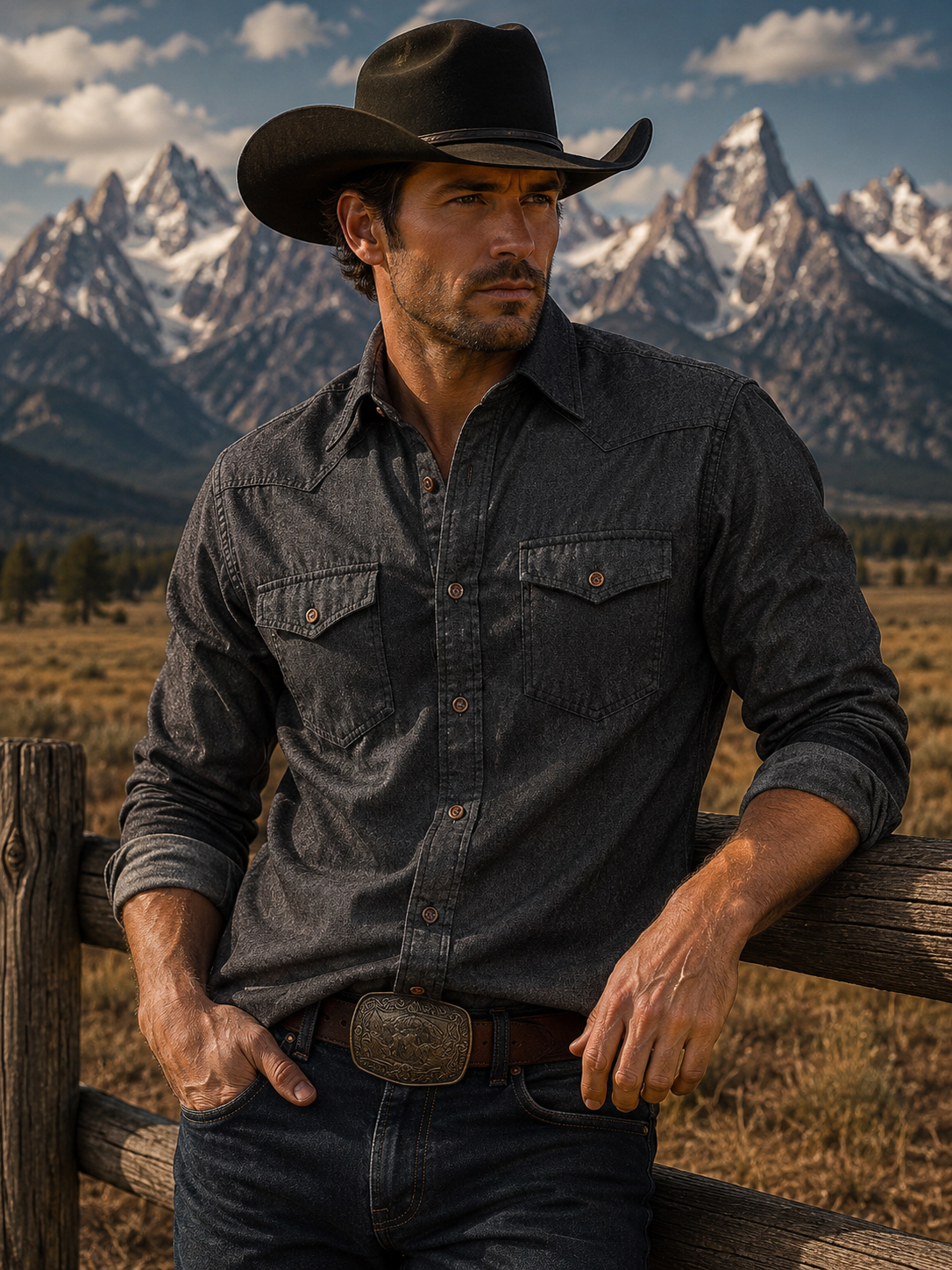 Casual Long Sleeve Denim Shirt with Pockets