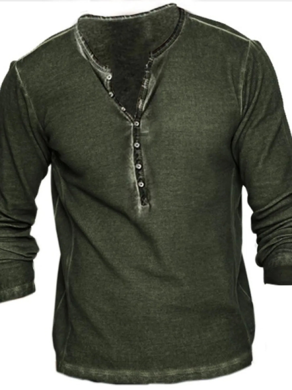 Men's Full Size Retro Long Sleeve Henley T-Shirt Plus Size Black Forest