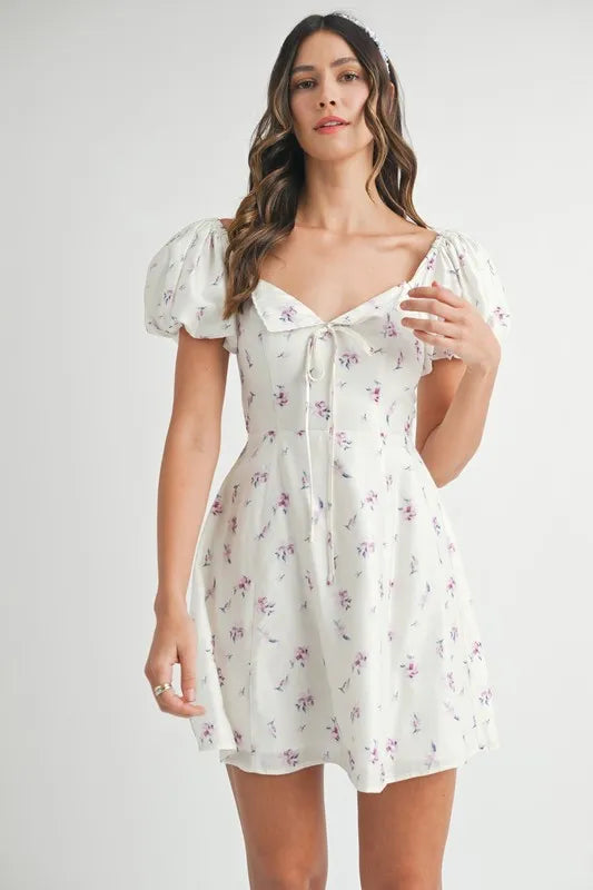 MABLE Floral Print Puff Sleeve Mini Dress