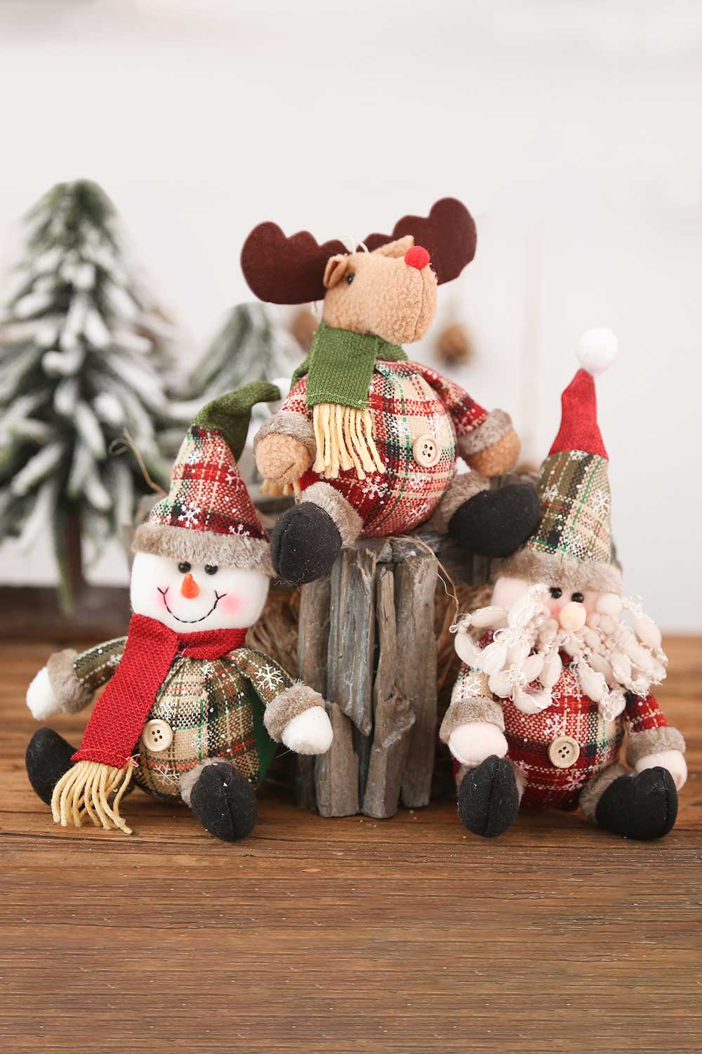 3-Pack Plush Christmas Figure Ornaments Santa Snowman Reindeer One Size 3 Pack